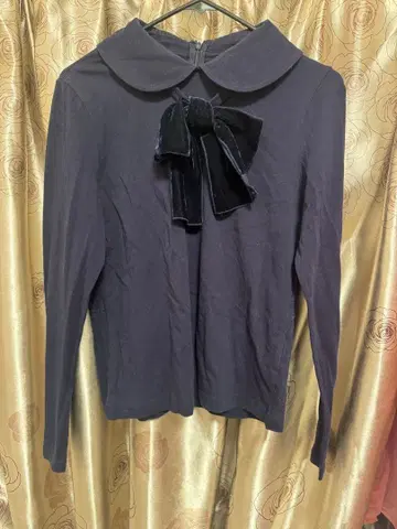 제인 마플 네이비 벨로아 리본 긴팔 블라우스