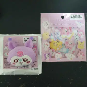 치이카와 산리오 시크릿 헤어 클립 모몽가 쿠로미 스티커 세트