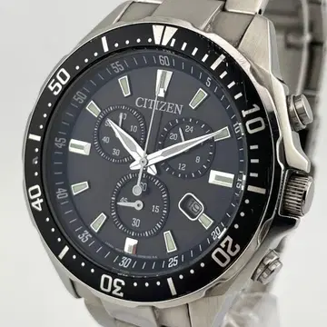 [ 작동/ ] 시티즌 크로노그래프 데이트 솔라 전파 손목시계 블랙 다이얼