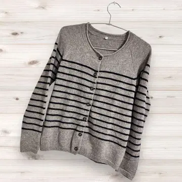 [MUJI] 울 알파카 보더 크루넥 가디건 S