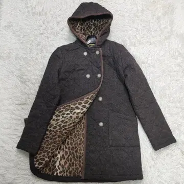 트래디셔널 웨더웨어 퀼팅 코트 트위드 후드 레오파드