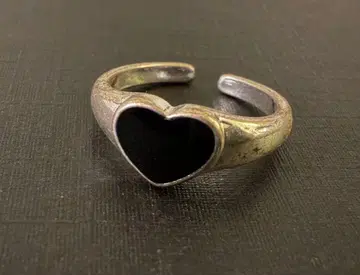 아쉬페 프랑스 하트형 흑석 실버 컬러 오픈 반지 10호