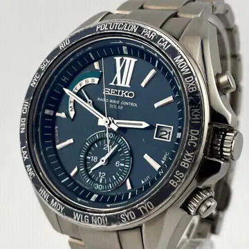[가동/브라이츠] 세이코 솔라 전파 데이트 티타늄 손목시계 네이비 다이얼