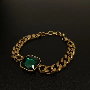 빈티지 골드 그린 지르코니아 체인 팔찌