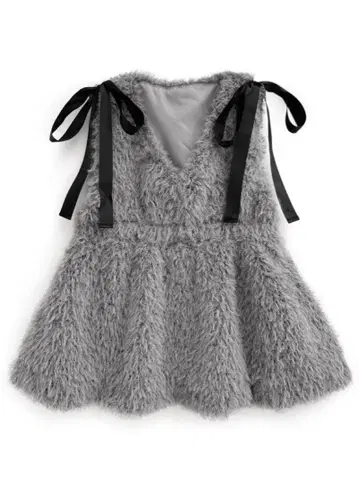 V넥 리본 퍼 페플럼 튜닉[gn333]