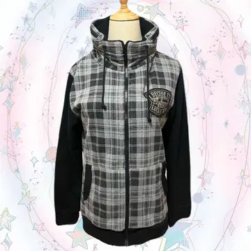 00s 시크 스타일 헤이세이 갸루 y2k 체크 무늬 하이넥 자켓 후드티