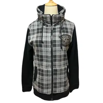 00s 시크 스타일 헤이세이 갸루 y2k 체크 무늬 하이넥 자켓 후드티