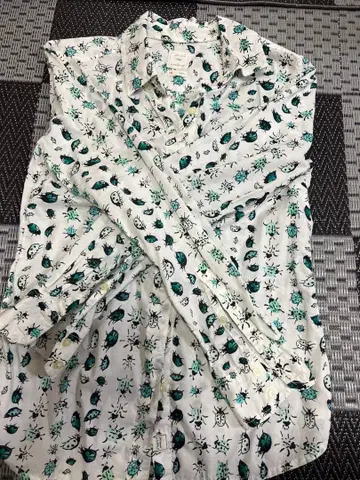 GAP 갭 긴팔 셔츠 곤충 패턴 M 옐로우 그린 라이트 그린 면 무당벌레