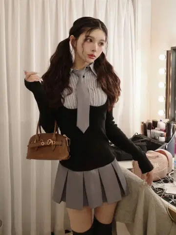 Darich 셔츠 도킹 니트 미니 원피스 FREE SIZE