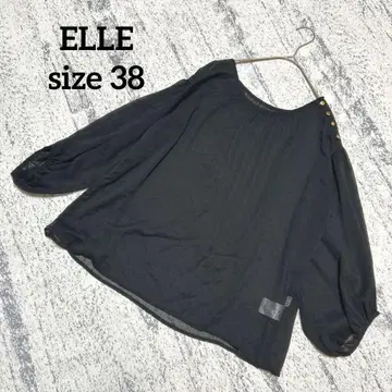 [엘르] 블라우스 블랙 시스루 38 골드 버튼 셔링 캐주얼