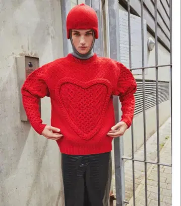 nknit 니트 빨간색 하트 니트 스웨터