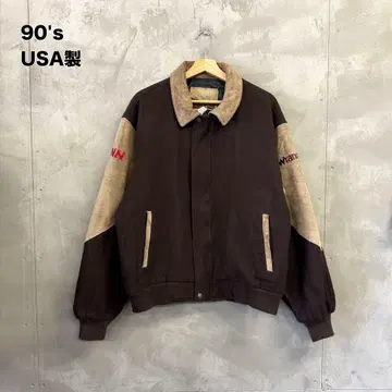 90s USA제 wrangler PBR 울 가죽 바시티 자켓 자수