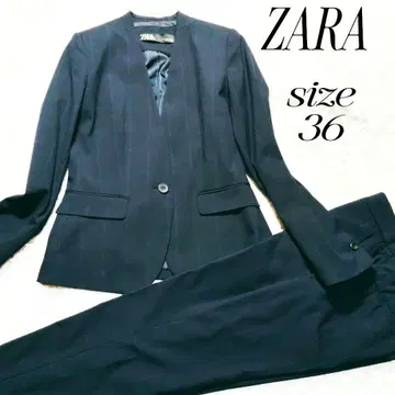 ZARA 자라 여성용 셋업 팬츠 수트 네이비 노카라 M
