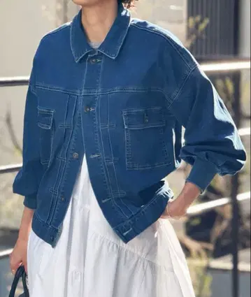 비어즐리 소매 퍼프 G 데님 자켓