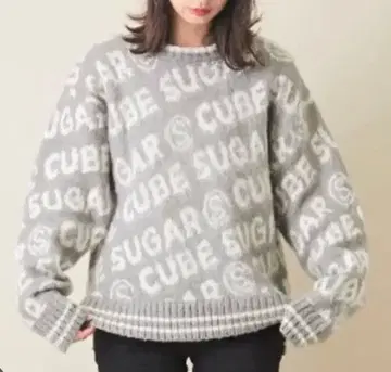 큐브 슈가 CUBE SUGAR 올 패턴 로고 모헤어 니트 스웨터 M