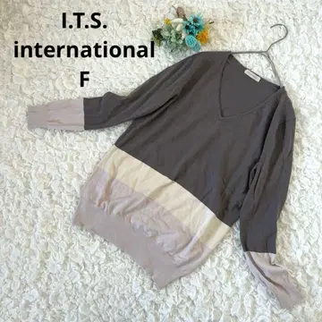 잇츠 인터내셔널 V넥 니트 바이컬러 레이온 혼방 얇은 소재 F