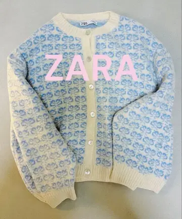 [ 새상품급 ] ZARA 아이보리 스카이블루 꽃 모티브 가디건 us M