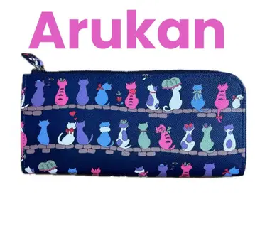 Arukan 고양이 패턴 샤무르 L자 지퍼 장지갑
