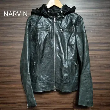 이탈리아제 NARVIN 후드 부착 가죽 자켓 라이더스