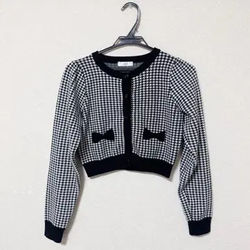 evelyn 리본 포켓 니트 하운드투스 체크 패턴