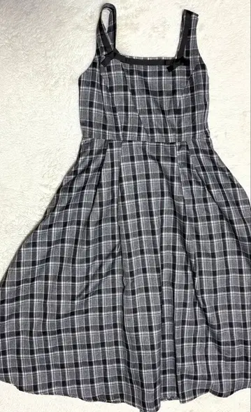 시마미사 블랙 체크 점프 스커트