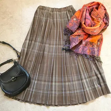 URBAN RESEARCH DOORS 체크 플리츠 롱 스커트 M