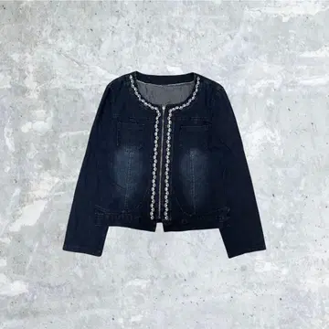 VINTAGE 데님 자켓 L 다크 블루 레이스 크롭 긴팔