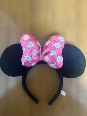 미니 마우스 머리띠 핑크 리본