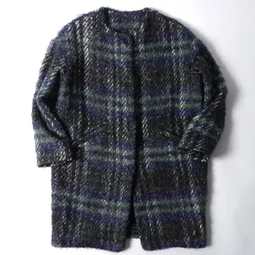 이탈리아제 오트담 믹스 트위드 노카라 코트 알파카 혼방 울 40