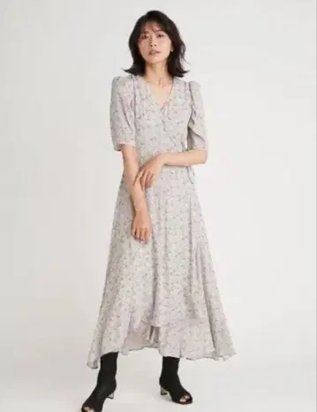 FRAY I.D 비스코스 플라워 프린트 5부 소매 원피스