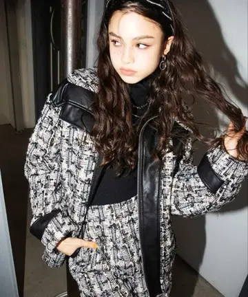 SPIRALGIRL 트위드 믹스 빅 칼라 오버 자켓