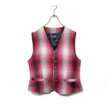 레어 90's vintage 옴브레 쉐도우 체크 울 베스트 M