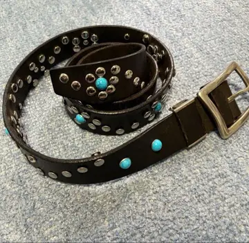 스터드 벨트 천연 가죽 소가죽 가죽 블랙 블랙 핸드메이드 구제 의류