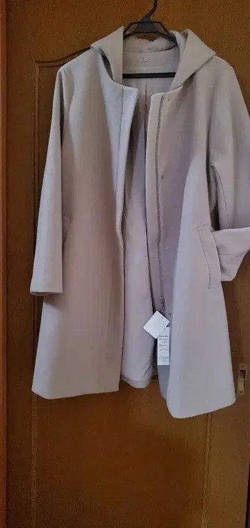 빅 사이즈 후드 부착 롱 코트