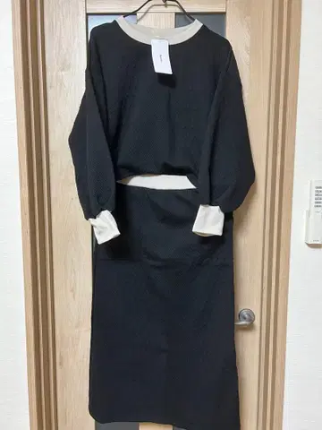 벌룬 슬리브 블랙 티셔츠 투피스 L 사이즈 셋업