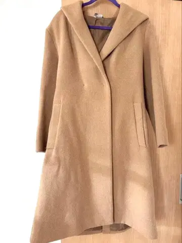H&M 베이지 후드 부착 롱 코트