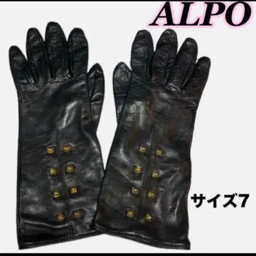 ALPO 알포 가죽 장갑 실크 캐시미어 스터드 블랙