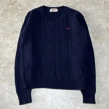 새상품급*맥레거 V넥 케이블 니트 M 네이비 울100% 로고