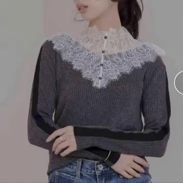 에이미 로 레이스 칼라 리브 티셔츠 Eimee Law