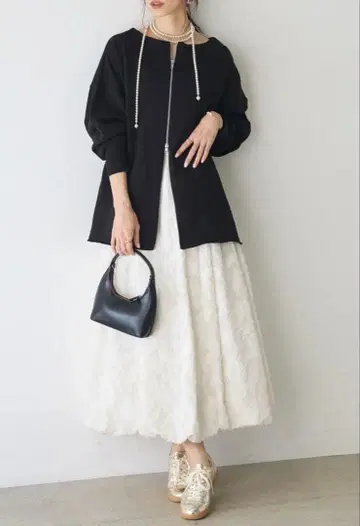 프린지 자카드 벌룬 스커트