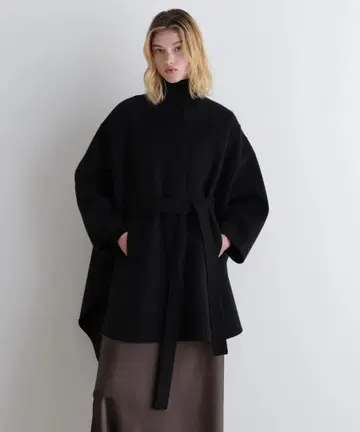 새상품 LE PHIL 소프트 울 리버 판초 코트 블랙 0 사이즈