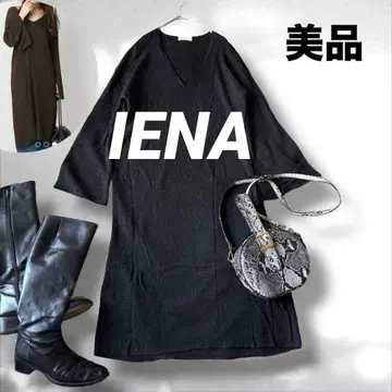 [ 새상품급 ] IENA 이에나 V넥 리브 절개 니트 원피스 차콜