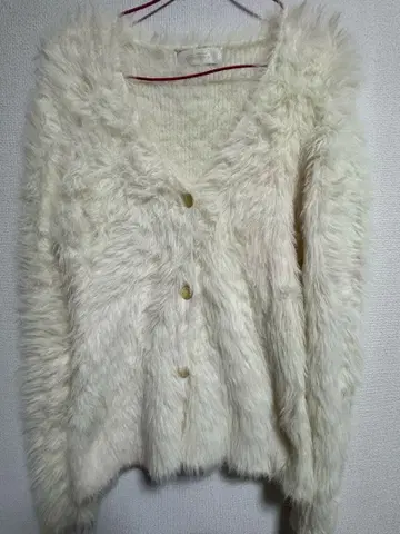 미셸 마카롱 페더 니트 가디건 화이트 S 사이즈