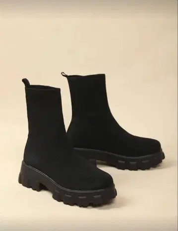 블랙 사이드 고어 부츠 통굽 니트