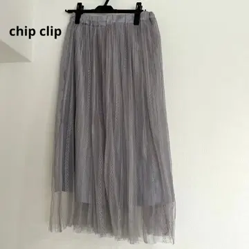 [ 칩 클립 ] 롱 튤 플레어 스커트 M 오샤레 허리밴딩