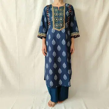 인디고 핸드 블록 프린트 원피스, 튜닉, 쿠르티