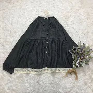 미사용 블라우스 하오리 밑단 레이스 코튼 린넨 차콜 프리