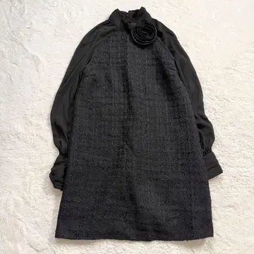 [ 새상품 ] ZARA 콤비 텍스처 플라워 원피스 블랙 S