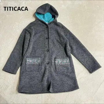 티티카카 여성용 후드 부착 코트 그레이 보아 안감 꽃무늬 포켓