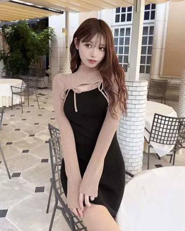 Rady 리본 포함 리브 편직 미니 원피스